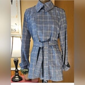 Blue and Yellow Plaid Trench Jacket Size M
